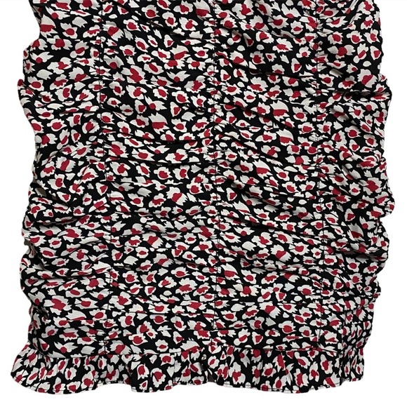 Lush Red Black White Liberty Floral Mini Ruched Dress Smocked Back Small - Picture 13 of 16